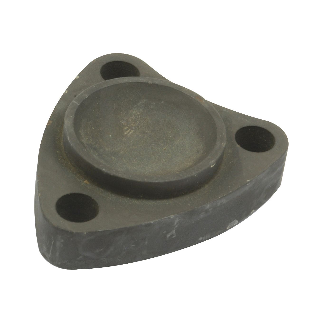 The Sparex Combustion Chamber Cap (Part No. S.41567) is a black, triangular mechanical part featuring a central circular indent and three surrounding holes, commonly utilized in industrial applications as a chamber cap.