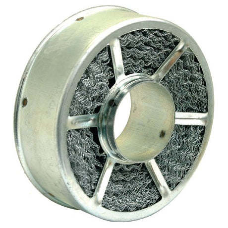 The Oil Bath Element - S.41604 by Sparex is a cylindrical metal filter with a mesh interior, featuring a central hole and radial supports, designed specifically for use in oil bath filtration systems.