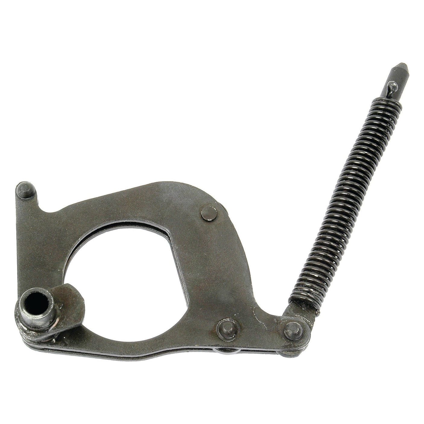 The Response Control Assembly, Sparex Part No. S.41605, from the brand Sparex, features a metal lever arm with a circular opening, an attached coiled spring on one side, and two small bolts on the flat surface. It is suitable for Challenger MT434.