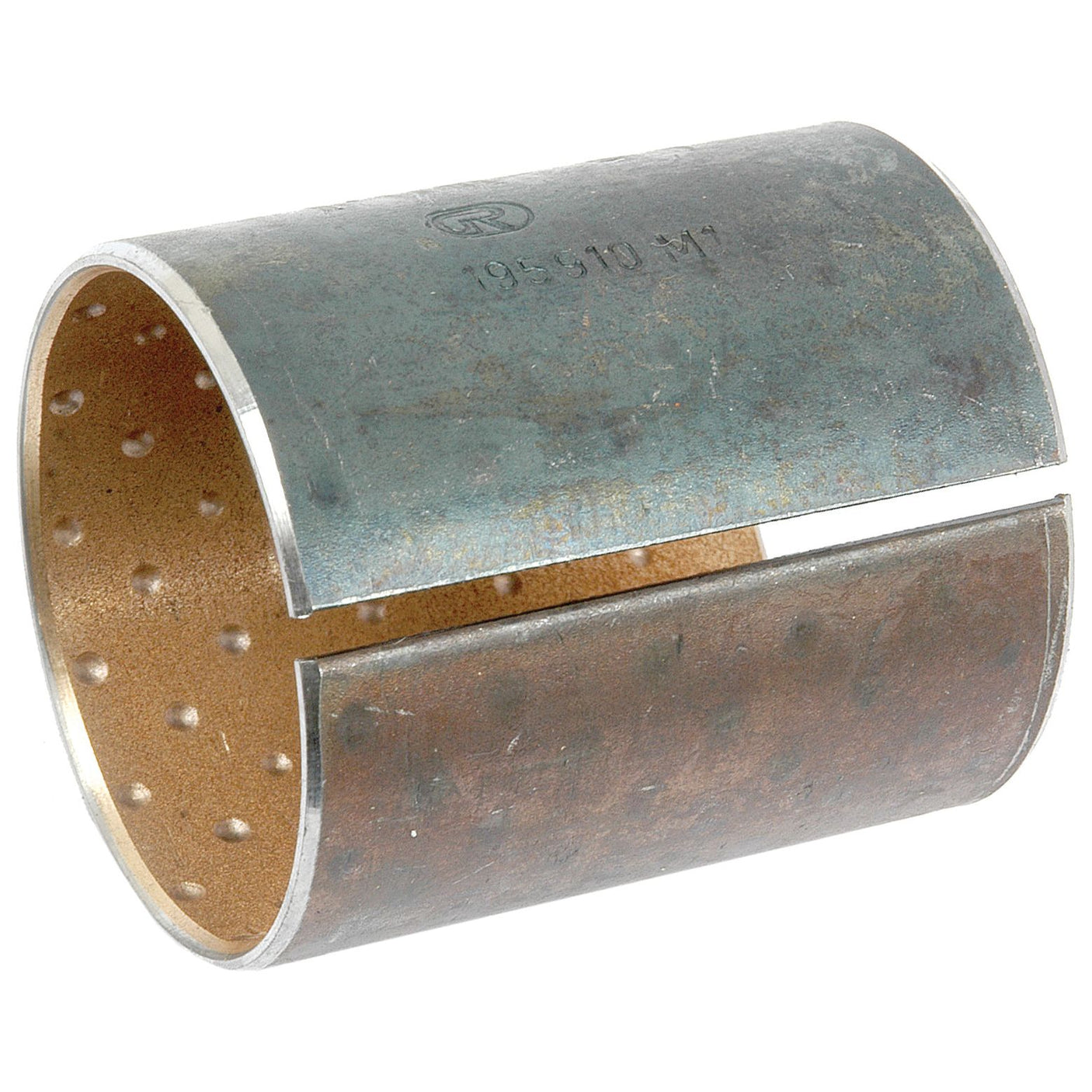 The Sparex Brake Pedal Bush (Part No. S.41619) is a cylindrical metal bushing with a split along its side, an inner textured surface, and a partially worn exterior finish—ideal for vintage tractors such as the Massey Ferguson 135.