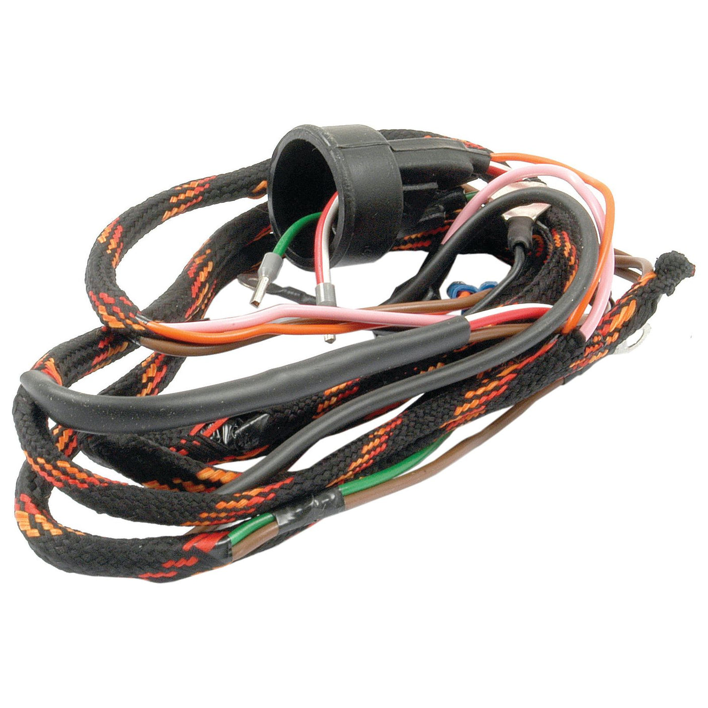 A Wiring Harness for Massey Ferguson 35 (Sparex Part No. S.41633), crafted by Sparex, featuring plastic connectors, various colored wires, and a protective braided sheath.