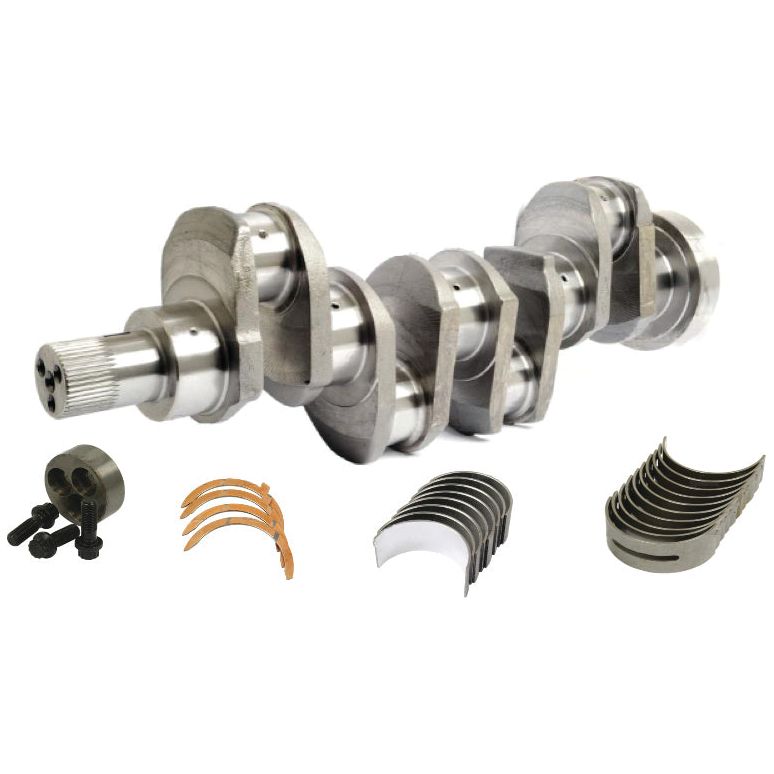 A Sparex Crankshaft Kit (4 Cyl.) A4.236/A4.248 - S.41639, including lip seal snout bearings and bolts, arranged on a white background.