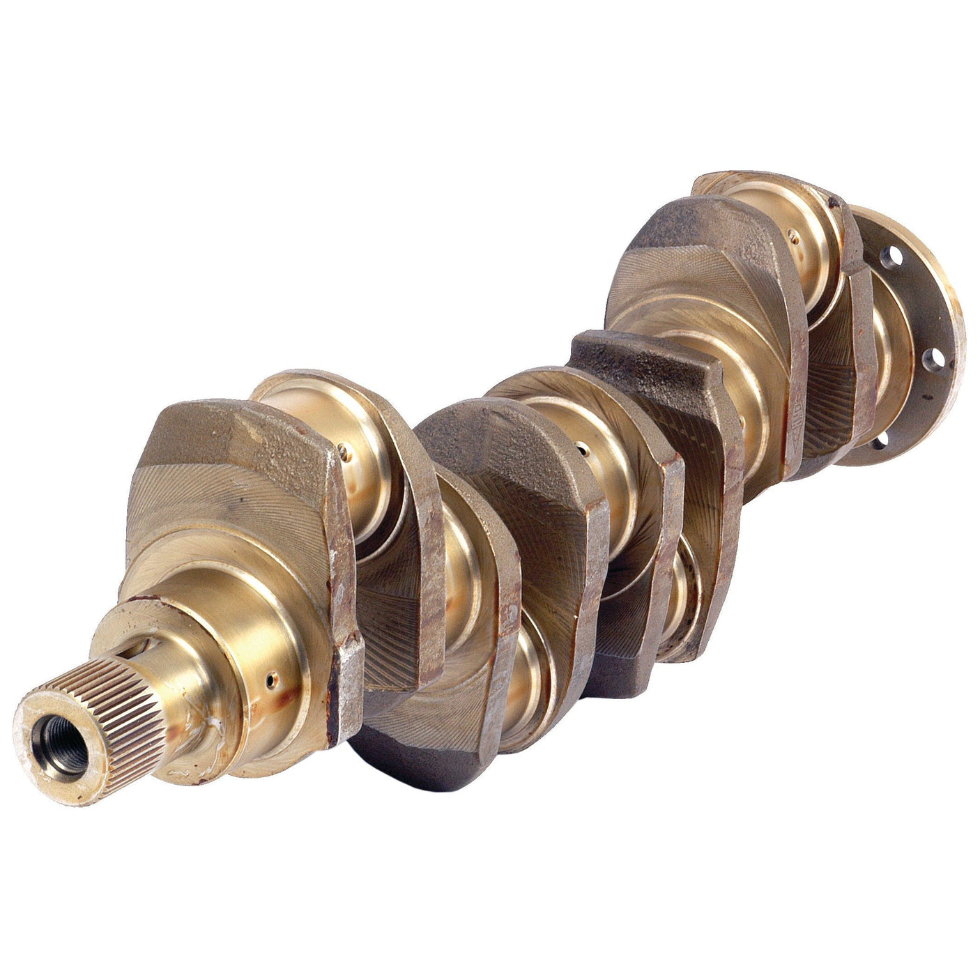 The Sparex Crankshaft Kit (4 Cyl.) A4.236/A4.248 - S.41641 is a metallic engine component featuring multiple offset cylindrical sections, a flange at one end, and main bearings designed for use in internal combustion engines.