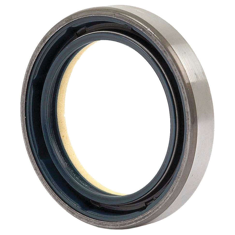 Close-up view of a metallic and rubber Seal, specifically the Seal - 4WD Hub | Sparex Part No.S.41755, typically used in machinery to prevent leakage of fluids, suitable for Sparex and Case IH equipment.