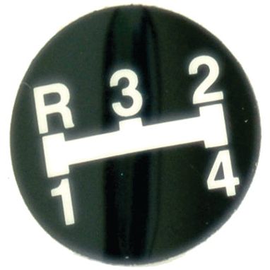 A black Gear Stick Decal from Sparex (Part No. S.41757) features white markings indicating the positions for 4 forward gears and a reverse gear, making it perfect for use with your Massey Ferguson or other tractor accessories.