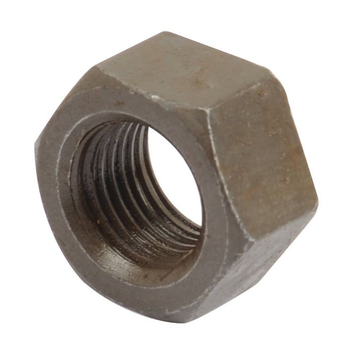 Close-up of the Conrod hexagonal metal nut, part number S.41763, with internal threading, isolated on a white background. Perfect for your Massey Ferguson or Allis Chalmers equipment from Sparex.