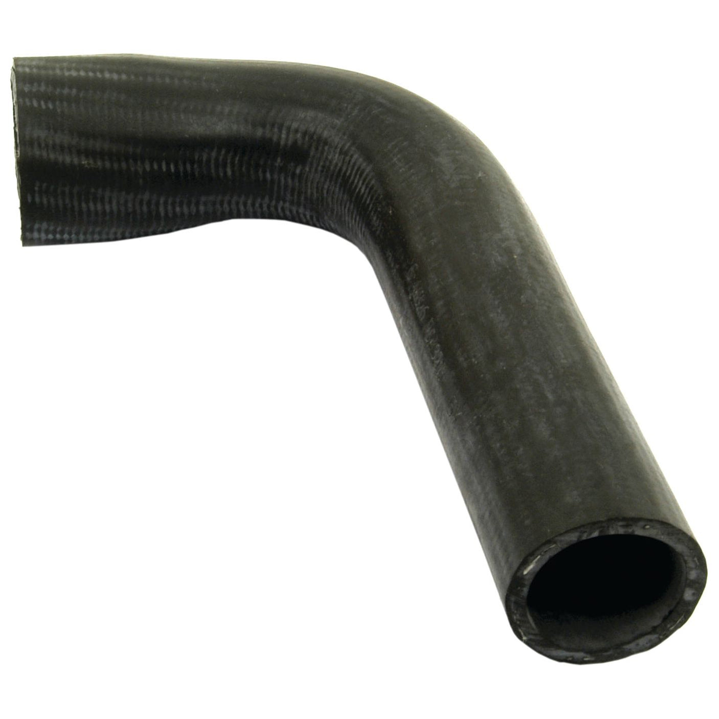 A black, L-shaped rubber hose from the Sparex brand is depicted against a plain white background. This Top Hose, with an inner diameter of 38.5mm at the smaller end and 46mm at the larger end (Sparex Part No.S.41826), is accompanied by a durable Hose clip for secure attachment.
