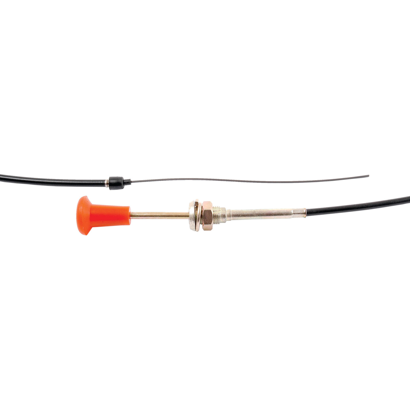 Close-up of the Sparex Engine Stop Cable (Part No. S.41840) with a metal fitting and an orange plastic handle, featuring a total length of 1545mm and an outer cable length of 1309mm, suitable for use with John Deere machinery, against a white background.