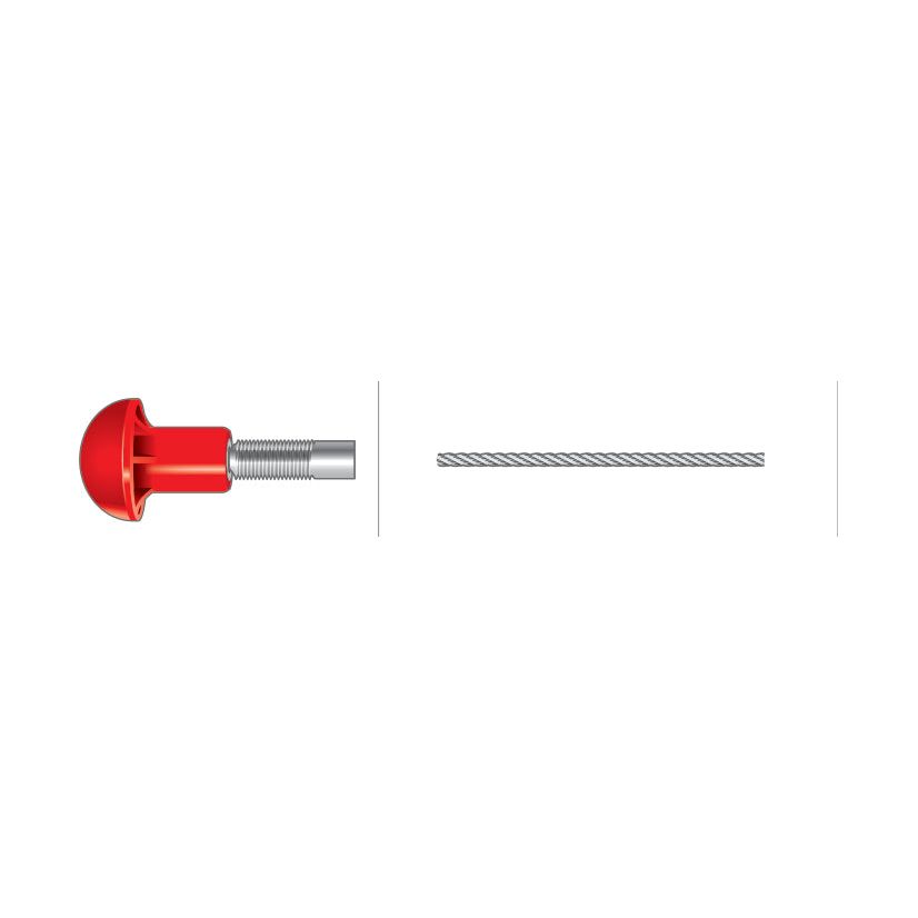 An Engine Stop Cable (Sparex Part No. S.41840) with a length of 1545mm, next to a piece of twisted wire on a white background, sits alongside what appears to be a threaded red screw, reminiscent of those found on Massey Ferguson equipment.