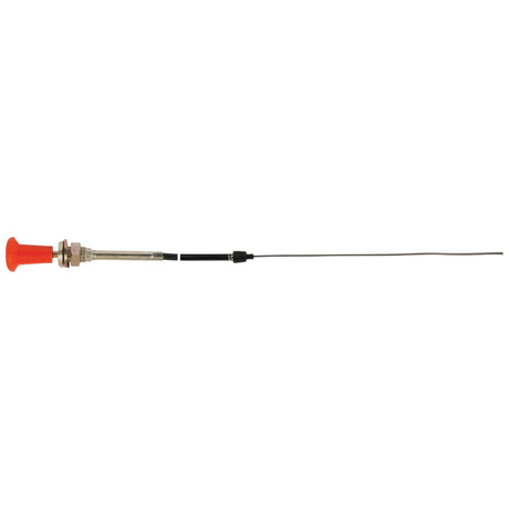 A Sparex Engine Stop Cable (Sparex Part No. S.41840) measuring 1545mm in length with an outer cable length of 1309mm, featuring a thin flexible wire on one end and an orange T-handle on the other, is suitable for John Deere or Massey Ferguson machinery.