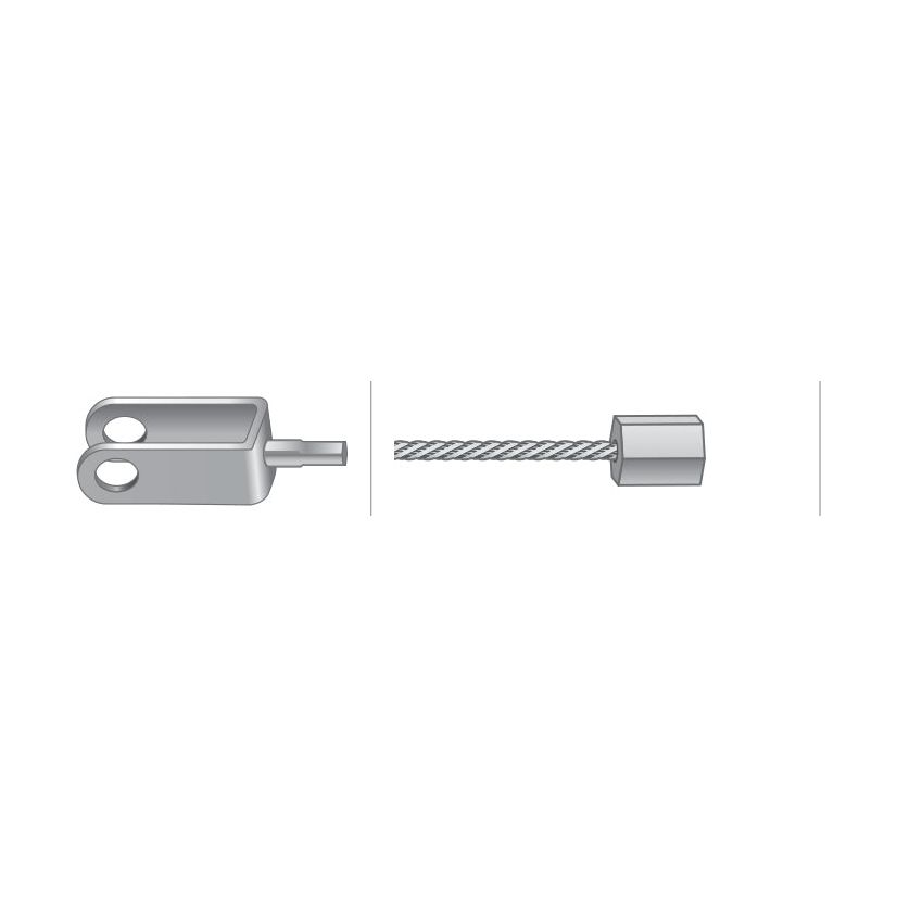 Diagram displaying a metal clevis fitting on the left and a grooved Sparex Foot Throttle Cable (Product No. S.41846) with an attached end cap on the right, separated by two vertical lines. The cable is 1200mm long with an outer cable length of 1073mm, suitable for Perkins engines and compatible with Massey Ferguson tractors.