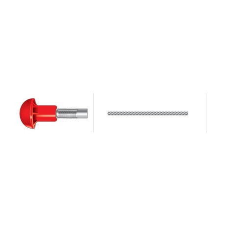 A red screw-in hook on the left, with a thin, twisted Sparex Engine Stop Cable (1130mm total length, 1020mm outer cable length; Sparex Part No. S.41847) commonly used in Massey Ferguson tractors on the right, separated by a vertical line in between.