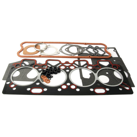 A collection of gaskets and seals for automotive use, including the Top Gasket Set - 4 Cyl. (Sparex Part No. S.41954) from Sparex, is laid out flat against a white background. The assortment includes various sizes and shapes, primarily in black, red, and copper colors.
