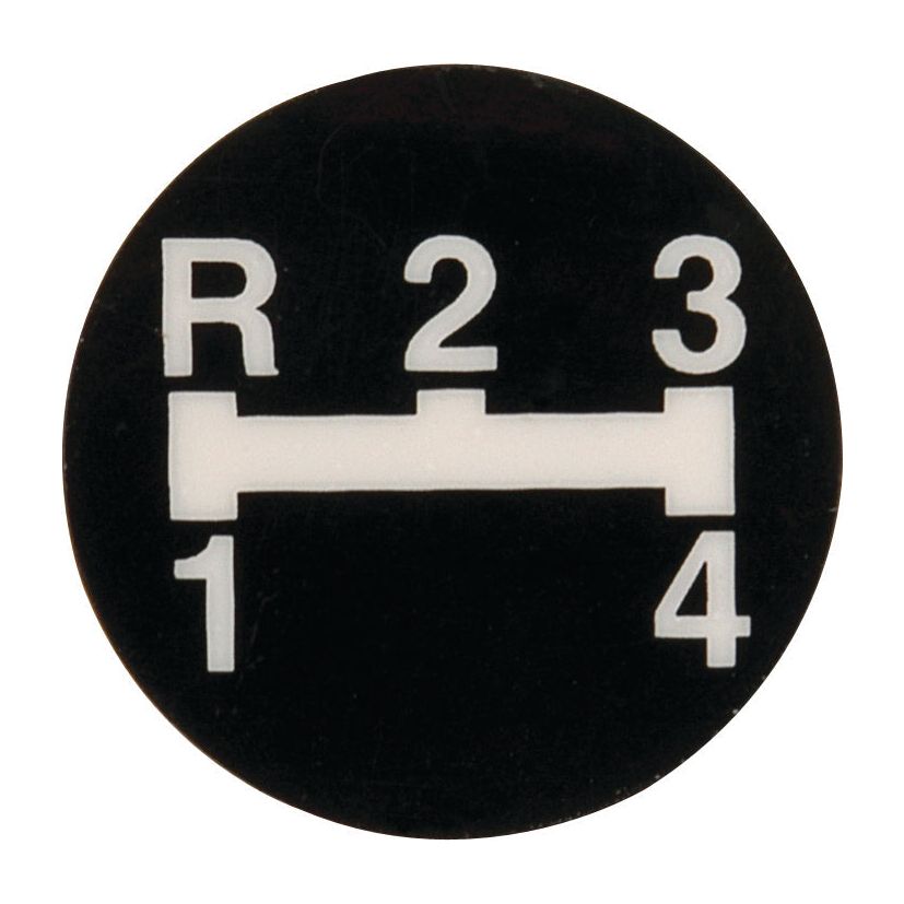 The Gear Stick Decal (Sparex Part No. S.41968) by Sparex, designed for Massey Ferguson, features a black gear shift pattern diagram that displays positions for reverse (R), neutral, and gears one (1) through four (4).