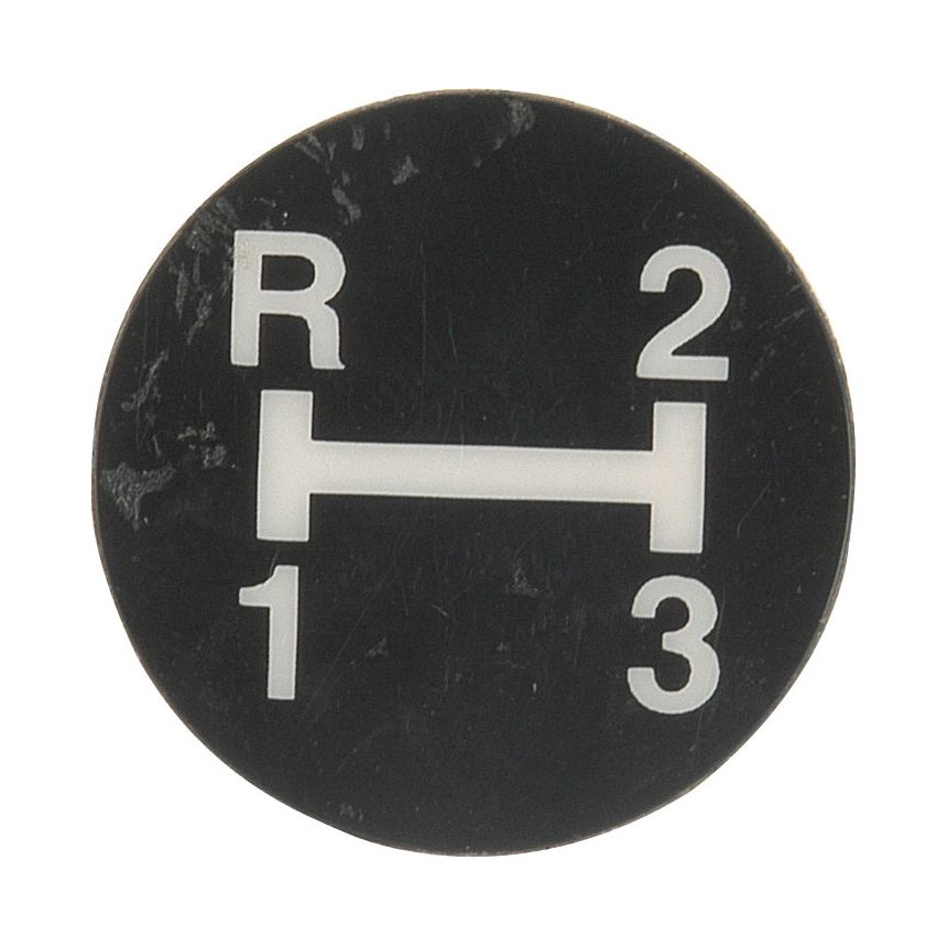 Circular gear shift pattern with labels: "1" at bottom left, "2" at top right, "3" at bottom right, and "R" (reverse) at top left—perfectly captured in this Gear Stick Decal | Sparex Part No. S.41969 for your Massey Ferguson.