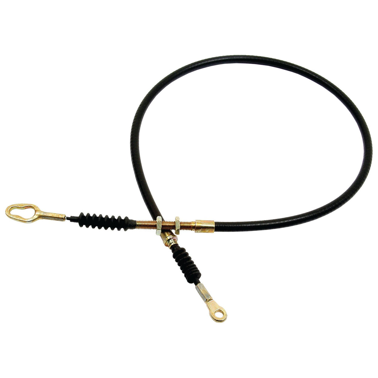 A black Sparex brake cable, with a length of 1160mm and an outer cable length of 879mm (Sparex Part No. S.42001), designed for mechanical control systems, suitable for Massey Ferguson tractors.