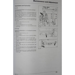 The AGCO Massey Ferguson - 4200 Series Operators Manual (Product ID: 1857014M4) provides maintenance and adjustment instructions, including detailed procedural steps for checking oil levels and performing oil changes on the transmission and hydraulics. Diagrams and text are specifically designed to assist with the 4200 Series.