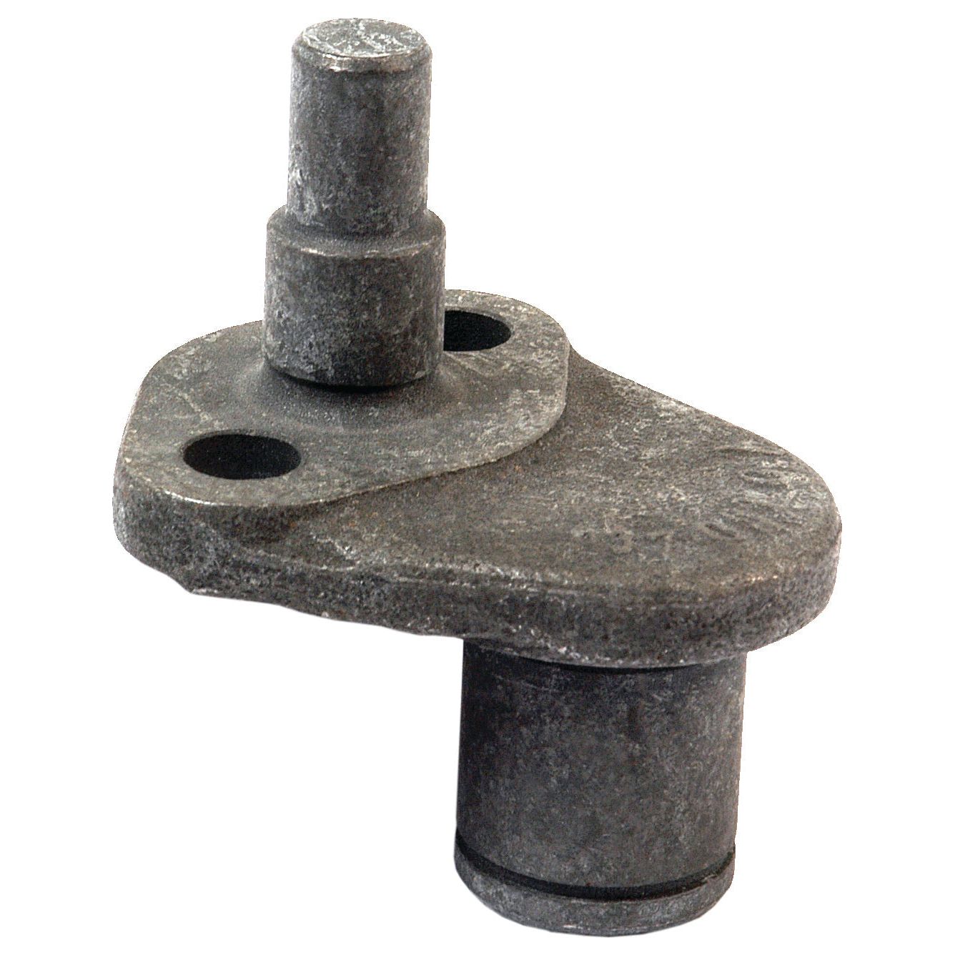 A Sparex Support Peg (Sparex Part No. S.42027) is a gray metal mechanical part featuring two protruding cylindrical sections and two holes on its base, similar in appearance to a Brake Pivot from a Massey Ferguson.