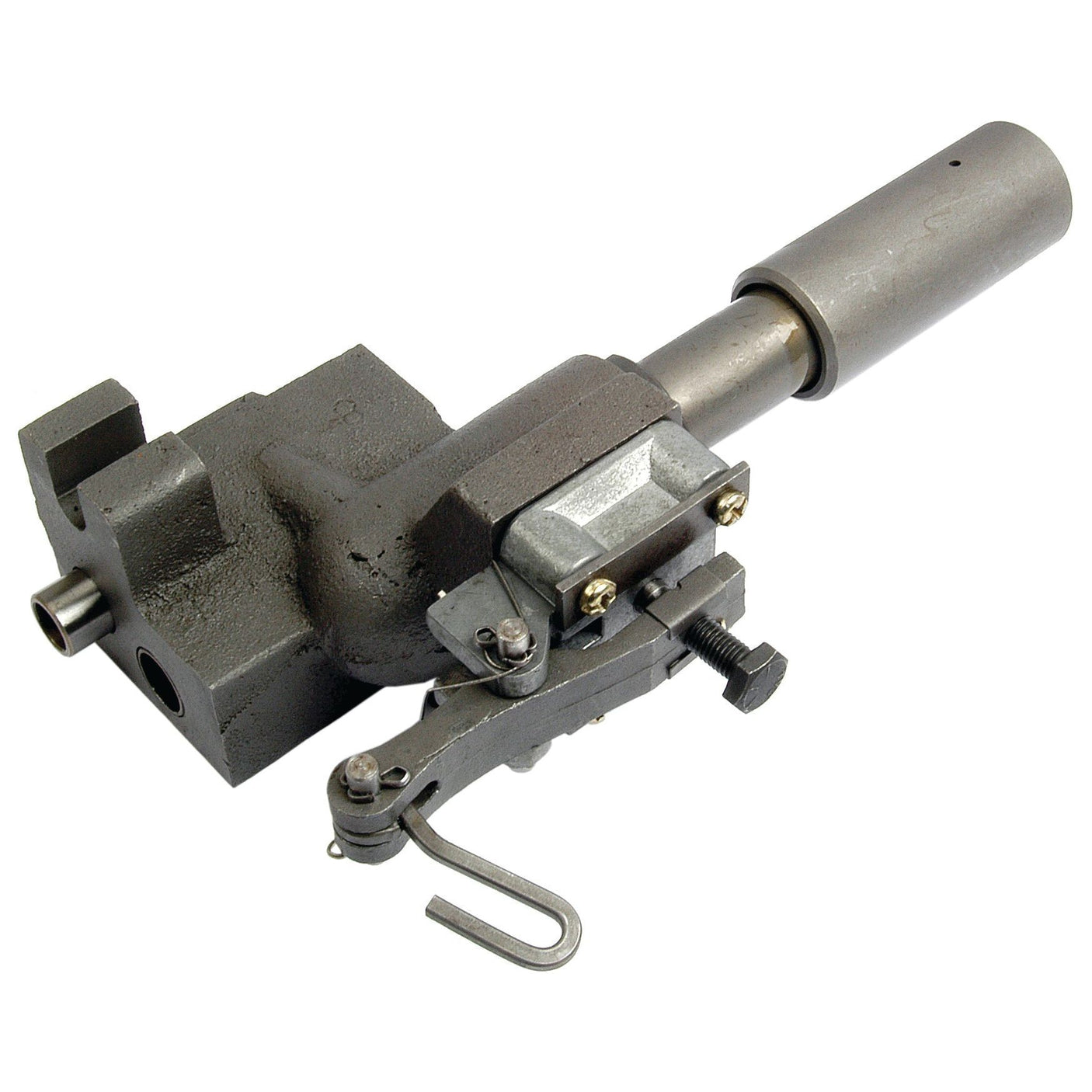 The Valve - Pressure Control component, Sparex Part No. S.42029 from the Sparex brand, is a metal mechanical component featuring various parts, including a cylindrical section, screws, and a hook-like attachment. It is primarily black and grey in color.