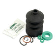 The Sparex Brake Master Cylinder Repair Kit (Sparex Part No. S.42031) features a collection of automotive components, including a black rubber boot, various seals, a metal ring, and a packet labeled "Lucas 73967000 Made in the UK," ideal for maintaining your Massey Ferguson or Brake Master Cylinder.