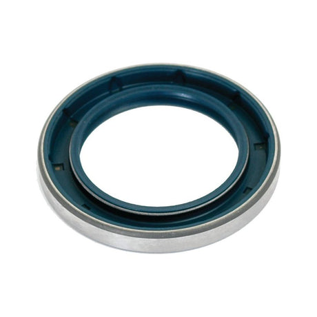 Close-up of a Sparex Metric Rotary Shaft Seal, 55 x 82 x 9mm (Part No. S.42102), composed of metal and rubber to prevent leakage. Isolated on a white background.