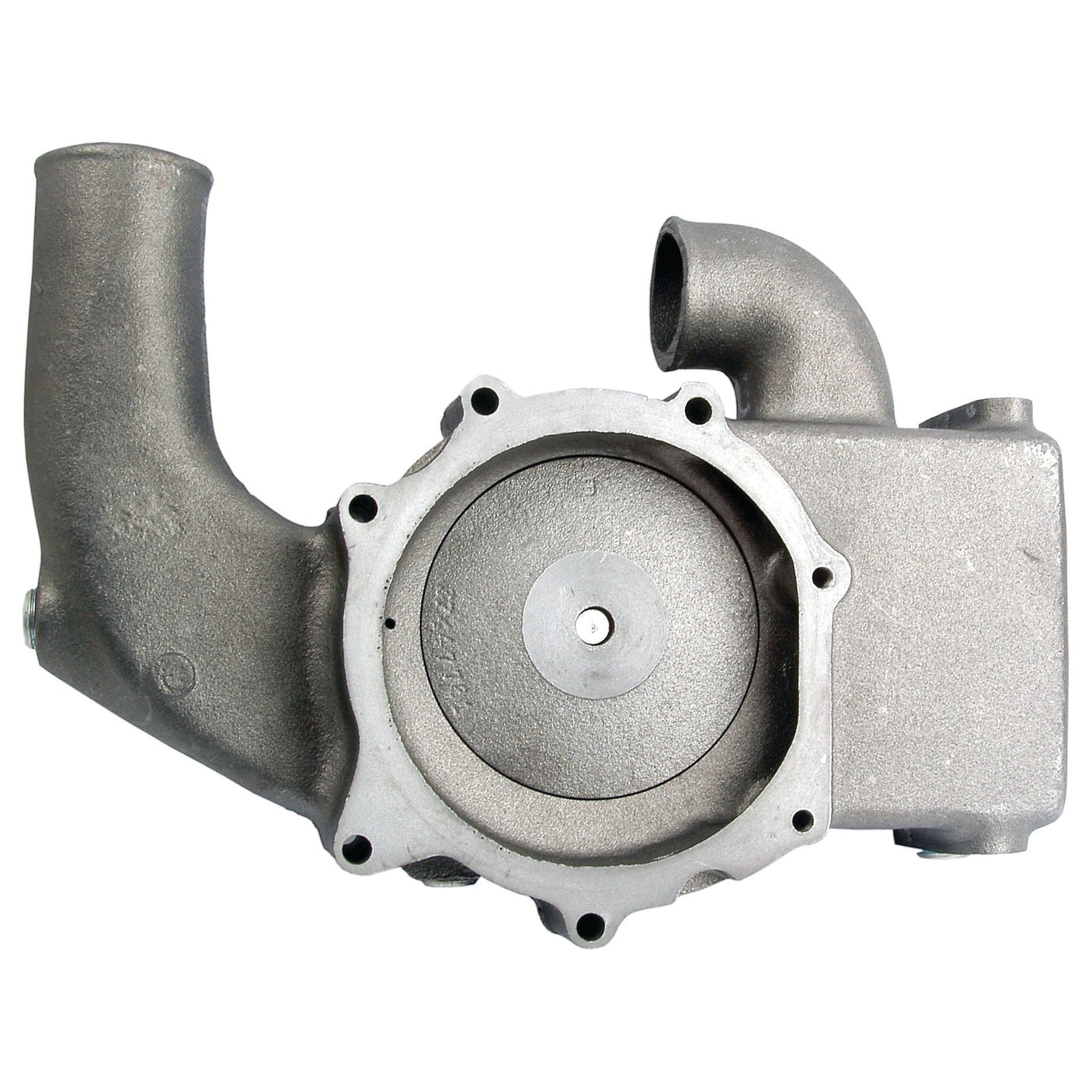 A metal automotive water pump assembly with a circular housing and two curved inlets/outlets, featuring a Sparex impeller for enhanced performance. (Sparex Part No.S.42126)