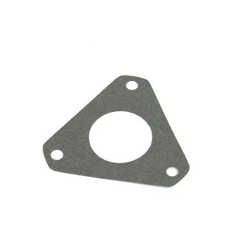 A Fuel Injection Pump Gasket by Sparex (Part No. S.42134), featuring a triangular design with three bolt holes and a central circular opening, specifically crafted for Massey Ferguson tractors' CAV/DPA fuel injection pumps, isolated on a white background.