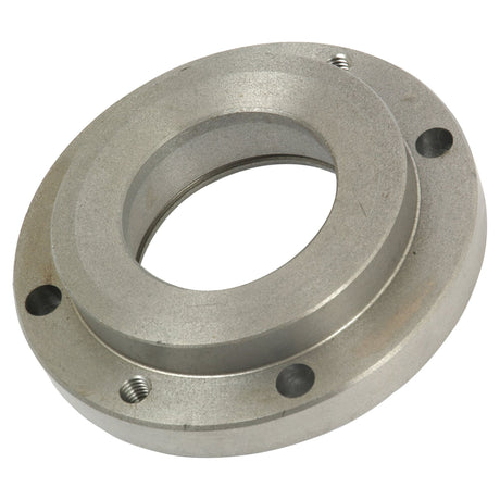 The Layshaft Bearing Housing, Sparex Part No. S.42139, is a metal flange featuring three bolt holes, a central circular opening, and a cylindrical inner section. It is specifically designed for mechanical or industrial applications and is ideal for securing a Layshaft Bearing in Massey Ferguson tractors. This high-quality product comes from the reputable brand Sparex.