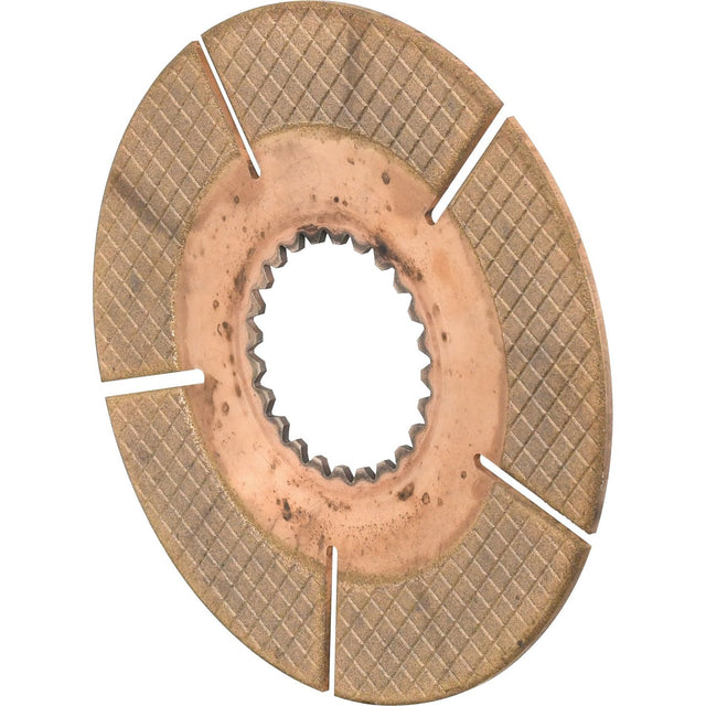 The Sparex Handbrake Friction Disc (S.42141), with an outer diameter of 144.5mm, features a round, textured design with a sintered lining and four radial slits. It includes a splined inner hole with 24 splines, making it ideal for machinery or automotive applications.