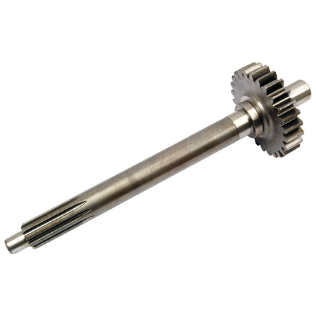 The Main Shaft (Sparex Part No. S.42151) by Sparex is designed for Massey Ferguson tractors, featuring a metal gear shaft with two sets of gears attached and splines at one end for mechanical coupling, making it an ideal replacement part.
