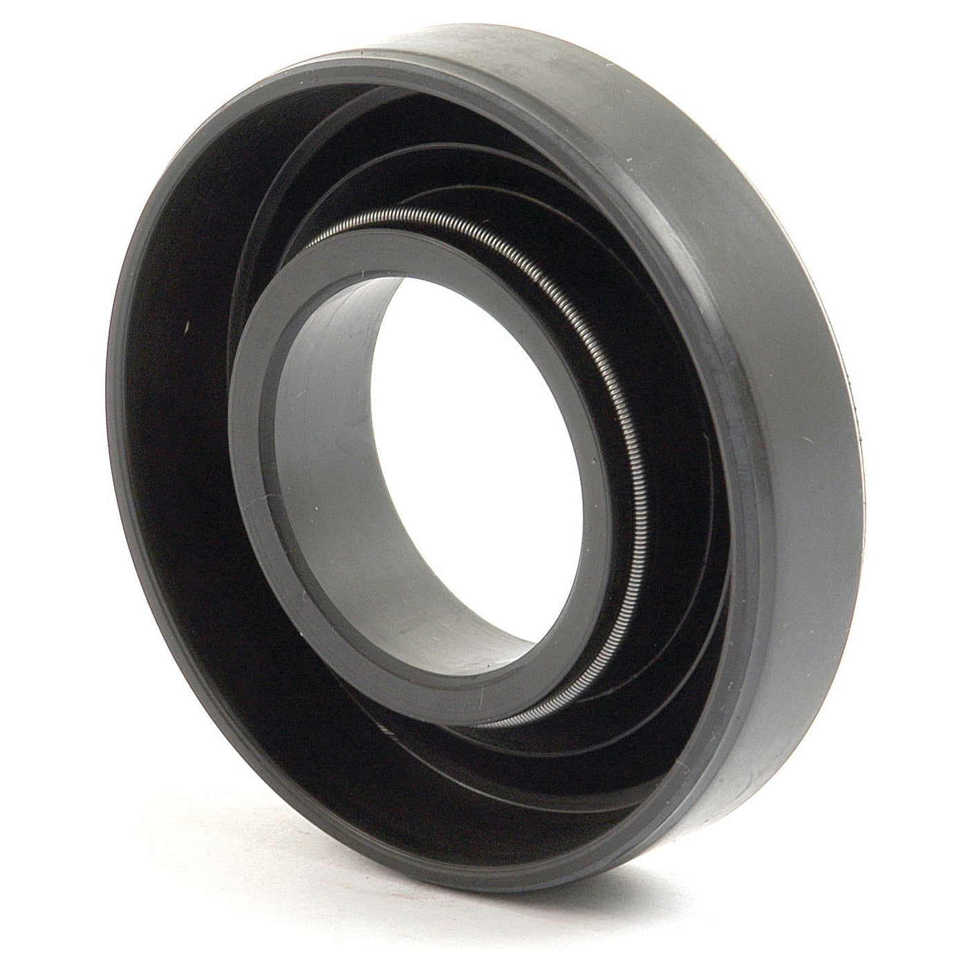 The Sparex Oil Seal 33x67x15mm (Part No. S.42160) is a black mechanical seal featuring a metal spring, designed to retain lubricants and prevent contaminants from infiltrating machinery. It is ideal for use on Massey Ferguson Response & Draft Control Shaft systems.