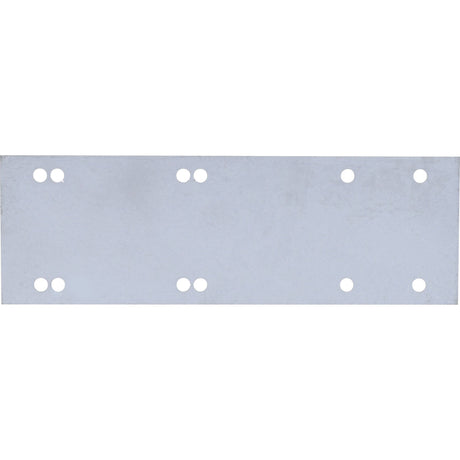 A rectangular metal plate with eight evenly spaced holes arranged in two rows, ideal for use as a Sparex Fender Extension Plate (Part No. S.42162).