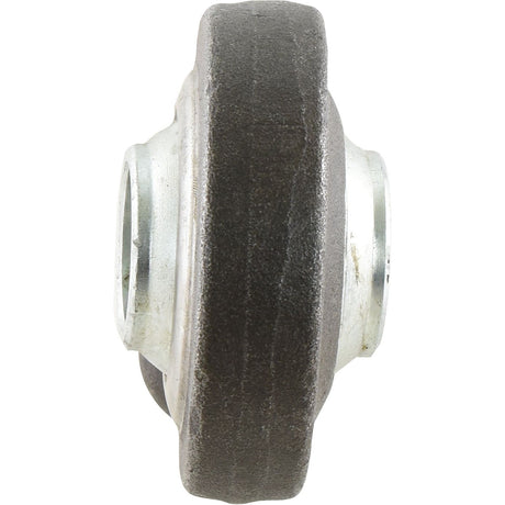 Side view of the Top Link Weld On Ball End (Cat. 3), Sparex Part No. S.4216, made of metal and showing a central groove and textured, worn surface; detailed product specifications include ball width and welding length measurements.