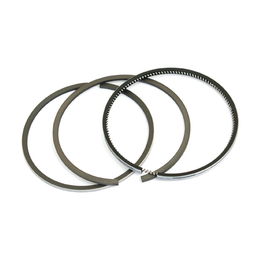 Three metal piston rings, identified as Piston Ring | Sparex Part No.S.42208, are displayed in a slightly overlapping arrangement on a white background. This set from the brand Sparex features molybdenum coated keystone rings designed for enhanced durability and performance.