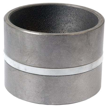 A cylindrical metal pipe coupling with a textured interior and smooth exterior, featuring a white ring around the center, resembles the Sparex Hydraulic Cylinder Piston (Sparex Part No. S.42221) used in Massey Ferguson machinery.