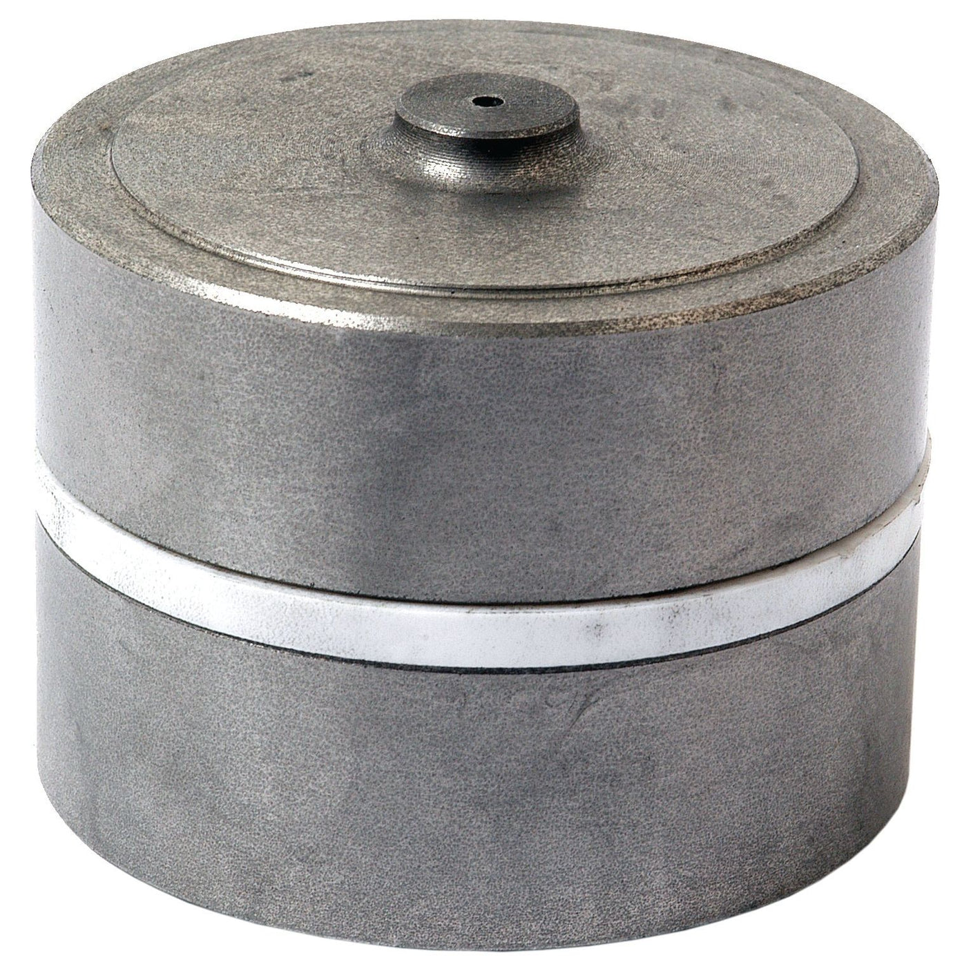 A cylindrical metal container with a smooth, matte finish and a circular lid, resembling the Sparex Hydraulic Cylinder Piston (Part No. S.42221) from the Massey Ferguson series. A white band wraps around the middle.