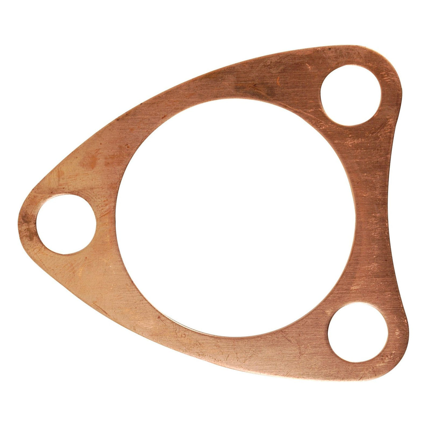 A triangular-shaped, copper-colored metal gasket, known as the combustion chamber cap gasket (Sparex Part No. S.42230) from the brand Sparex, commonly used for Perkins engines and featuring one large central hole alongside two smaller holes near each corner.