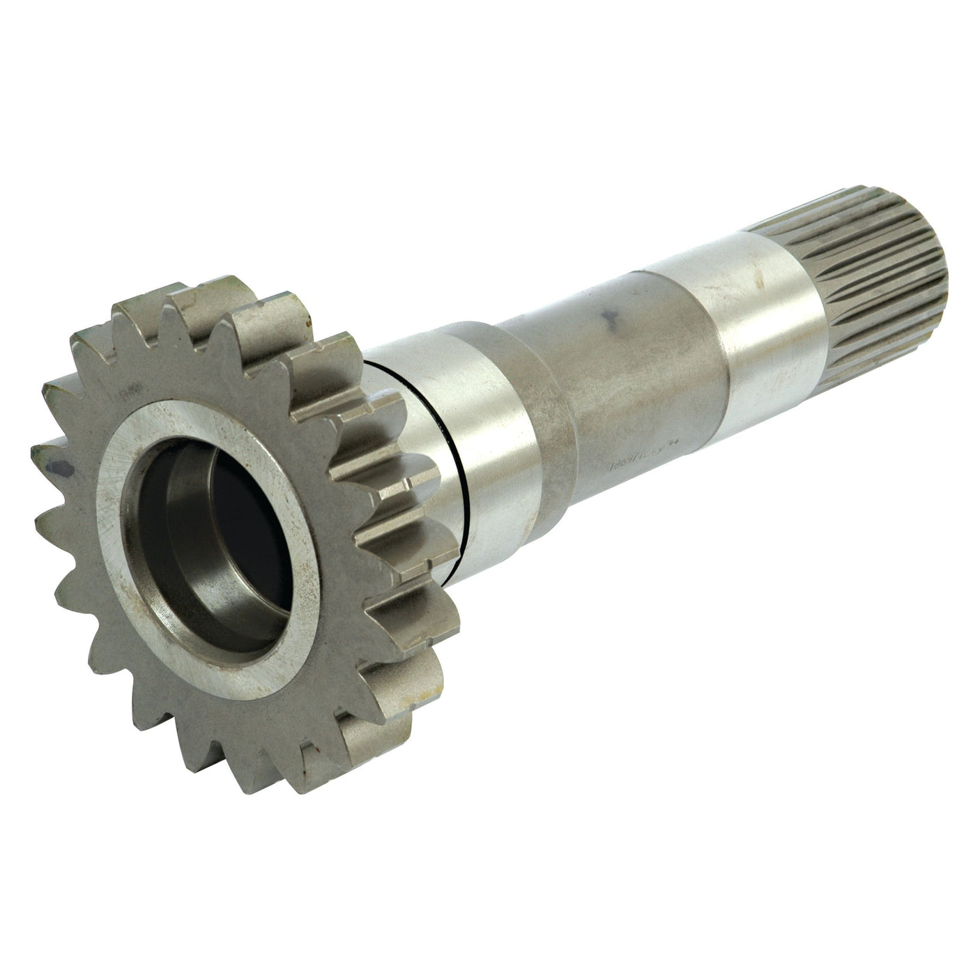 A PTO Input Shaft (S.42239) from Sparex featuring a metallic gear shaft with a toothed circular gear on one end, which has 20 teeth, and a splined cylindrical section on the other.