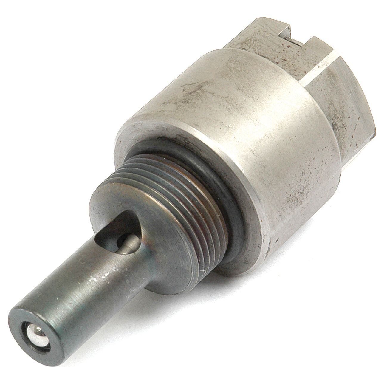 A hydraulic relief valve, branded as Sparex and identified by part number S.42240, featuring a metallic cylindrical structure with threaded sections, a central hole, and integrated HI-FLO technology.