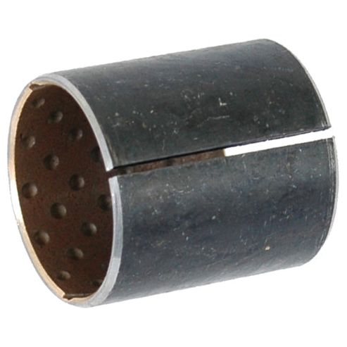 Introducing the Spindle Bush (Sparex Part No.S.42244), a cylindrical metal component featuring a slit down one side and a textured interior surface, ideal for Massey Ferguson applications. Available at Sparex.