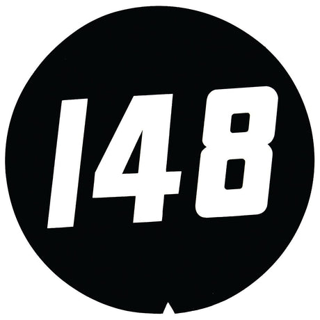 A black circular background with the number "148" in large white font, reminiscent of the Sparex Decal - Massey Ferguson 148 (Sparex Part No.S.42249).