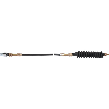 A Sparex throttle cable (Part No. S.42256) has a metal connector on one end and a flexible, ribbed protective sleeve on the other. Measuring 1208mm in length with an outer cable length of 1071mm, this product ensures smooth and reliable engine control and is designed for durability.
