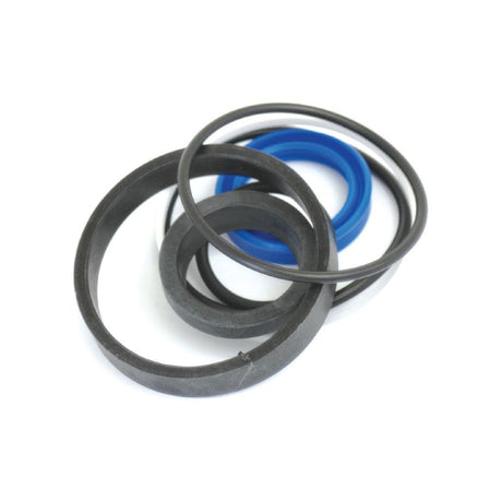 A Seal Kit (Steering Cylinder - 4WD) from Sparex, featuring a set of black and one blue o-rings in varying sizes, ideal for maintaining steering cylinders on Massey Ferguson 4WD tractors, displayed on a white background.