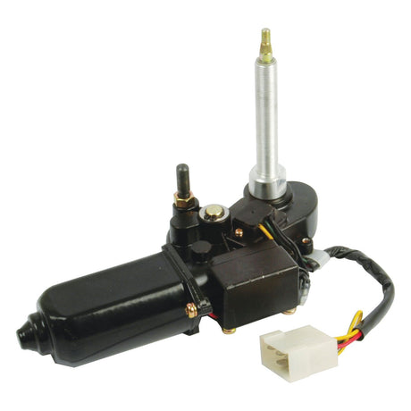 A Sparex Wiper Motor 12V (Sparex Part No. S.42311) in black, equipped with attached wires and connectors, and compatible with Massey Ferguson tractors.