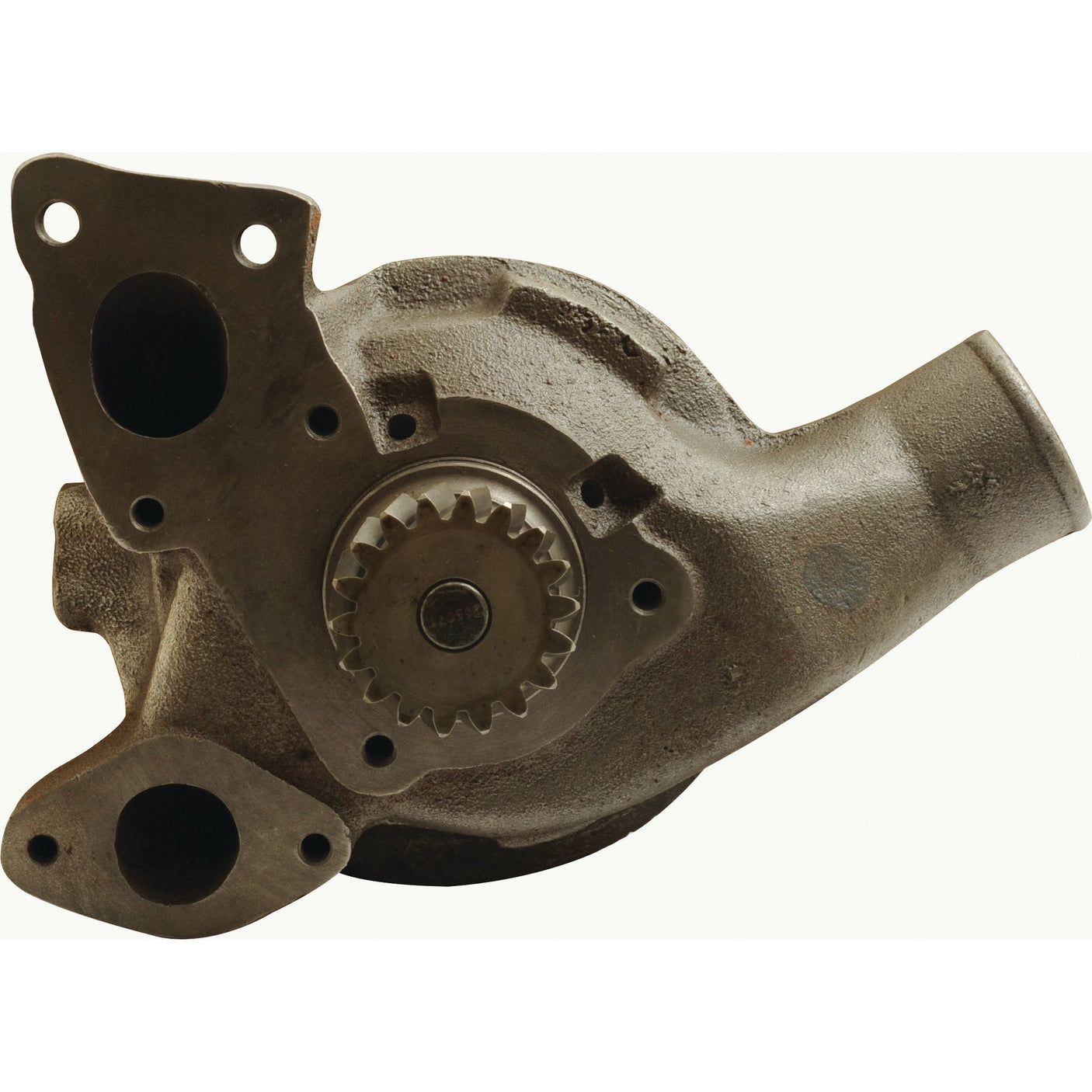 The rustic metallic machinery part with a gear-like cog and multiple openings is likely an engine component. It could be the Water Pump Assembly (Supplied with drive gear) from Sparex, Part No. S.42316, commonly found in Massey Ferguson tractors.