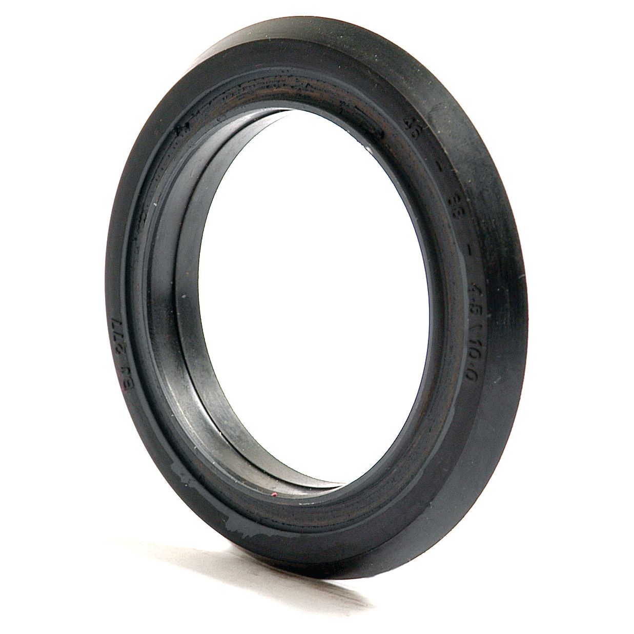 Close-up image of a black rubber Sparex Seal (Sparex Part No. S.4233) with a smooth surface and embossed specifications along the outer edge, ideal for Ford New Holland tractor parts.