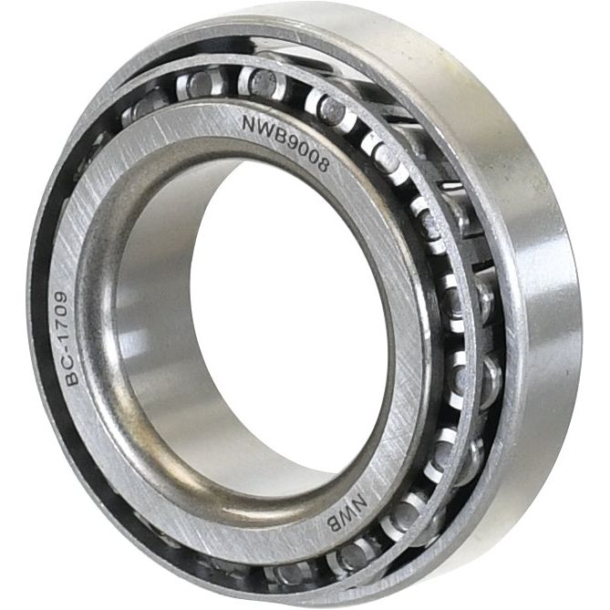 A close-up view of a metallic ball bearing, showcasing its inner and outer rings with embedded ball bearings. The text "NWB9008" and "BC-1709" are engraved on the surface, resembling the design of a Sparex Taper Roller Bearing (LM501349/501310) - S.4235, commonly used in Case IH / International Harvester machinery.