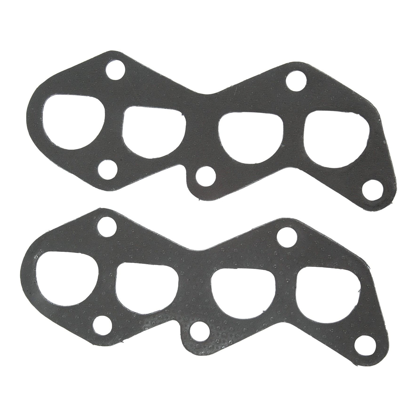 Two vertically aligned, multi-hole black gaskets designed specifically for an exhaust manifold of a Perkins engine, branded as Sparex and identified by Part No. S.42394.