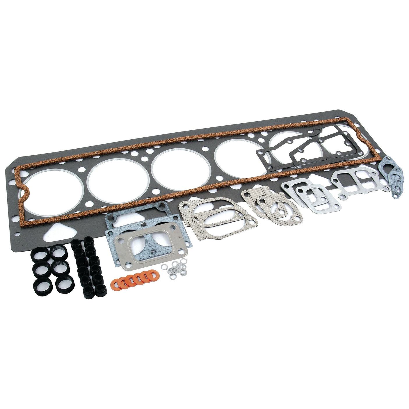 A Top Gasket Set for 6-cylinder Perkins engines (models 1006.6, 1006.6T, 1006.60, and 1006.6TW), branded as Sparex and cataloged under Sparex Part No.S.42397, arranged on a white surface with the main head gasket, smaller gaskets, seals, and miscellaneous components visible.