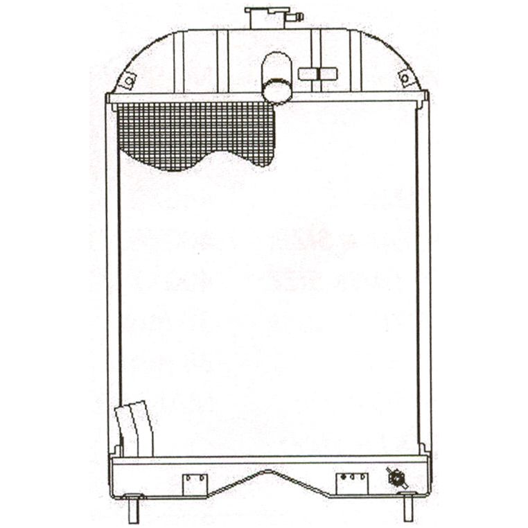 Diagram of the Sparex radiator, Radiator - S.42410, featuring a filler cap at the top, a core section in the middle, and inlet and outlet ports at the bottom.